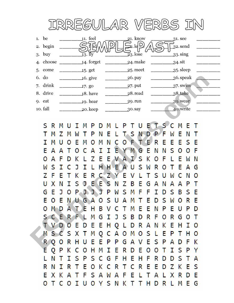 SIMPLE PAST WORDSEARCH worksheet