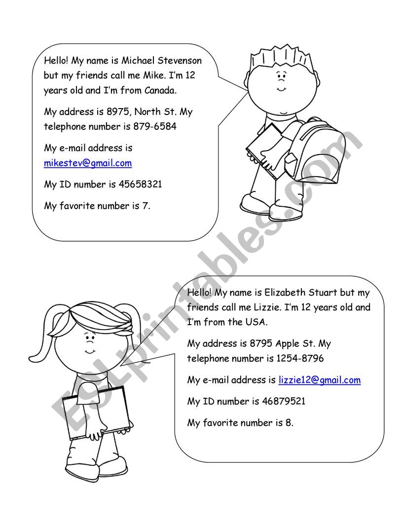 PERSONAL INFORMATION worksheet