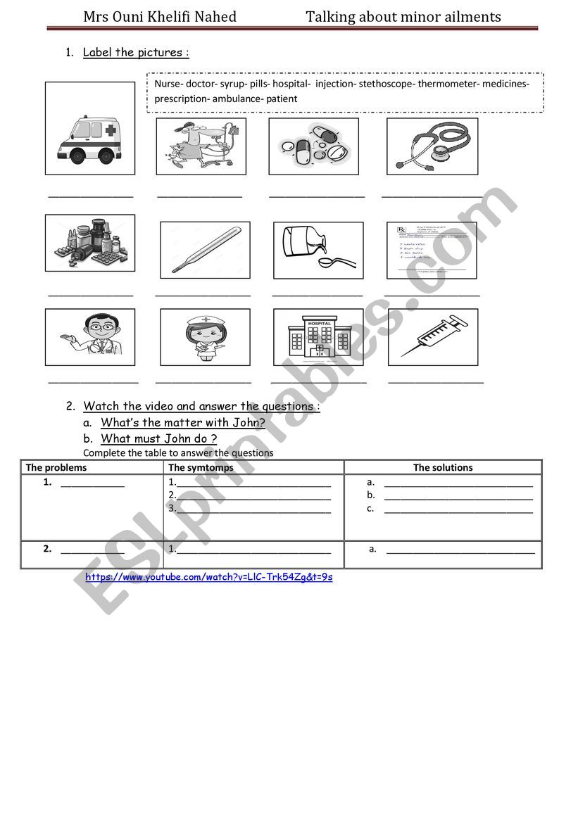 Minor ailments worksheet