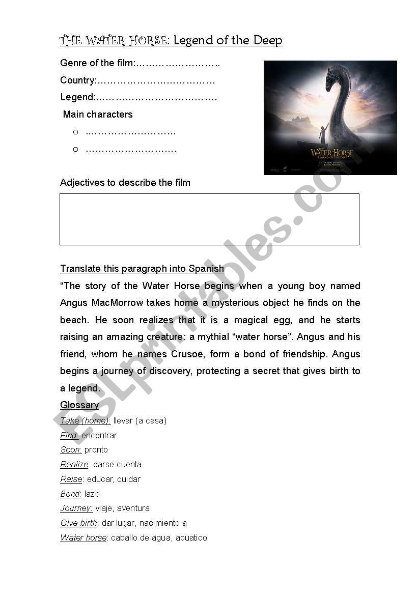 The Water Horse (movie guide) worksheet