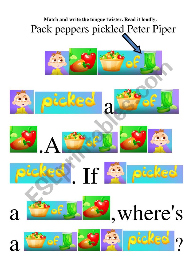 Peter Piper (tongue twister)  worksheet
