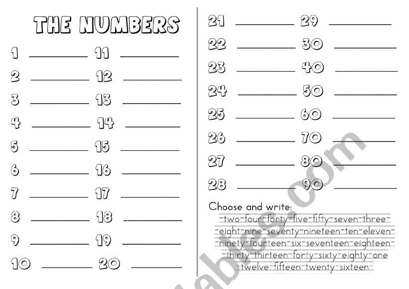 Learn the numbers worksheet