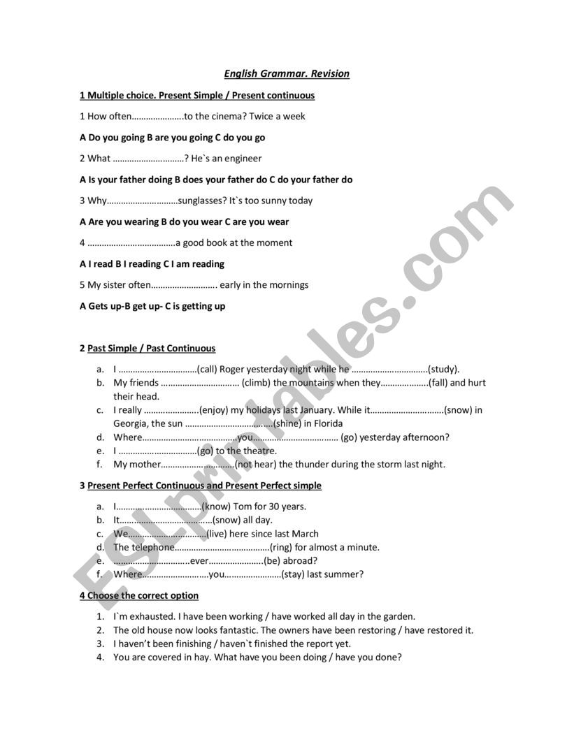 Grammar exercises worksheet