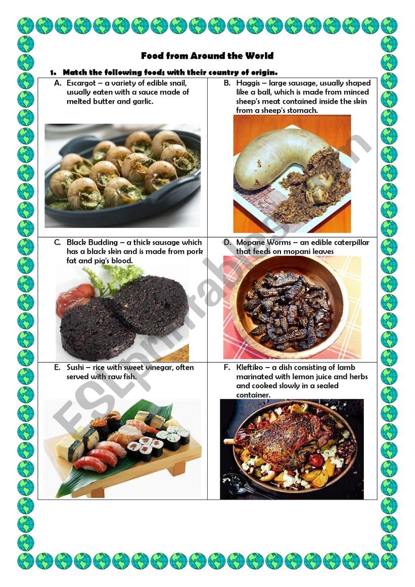 Food from Around the World worksheet