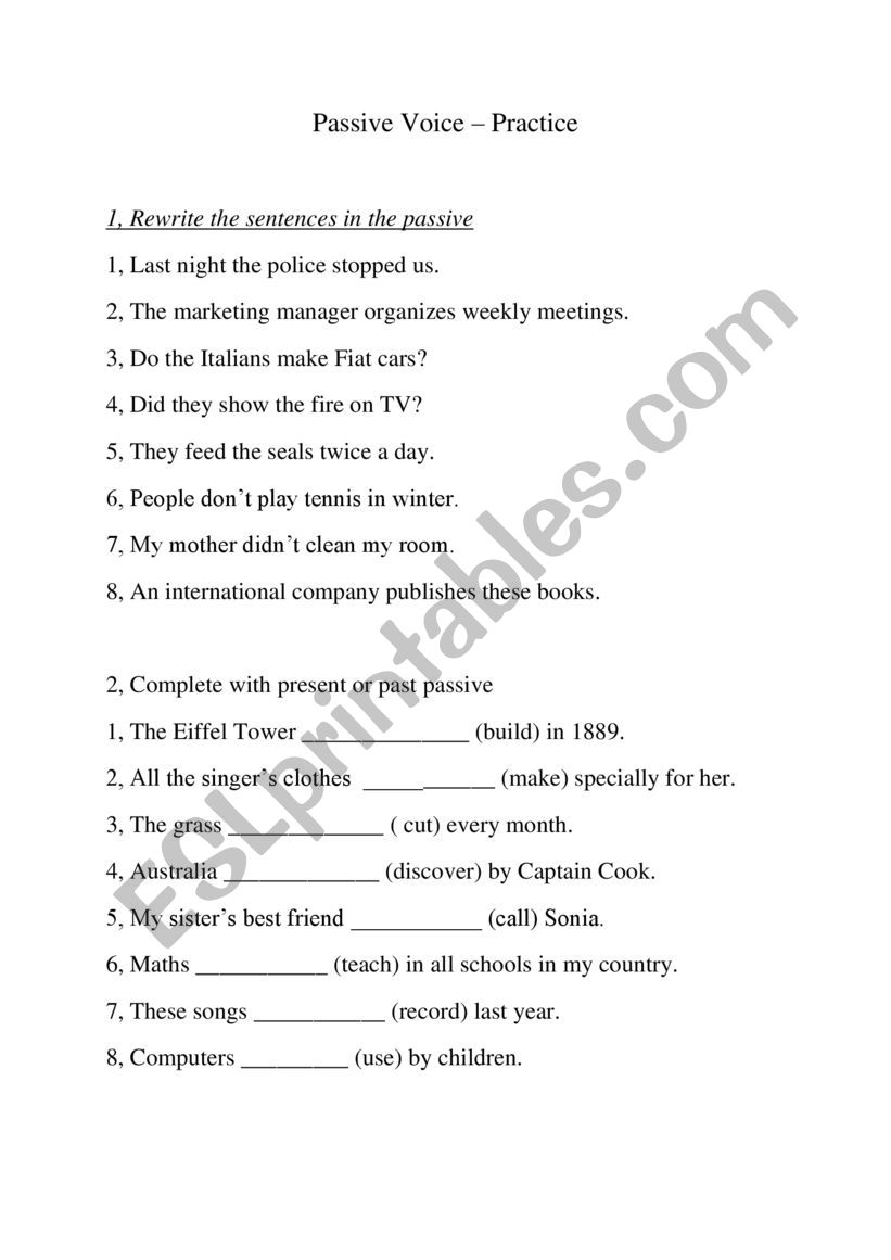 Passive Voice - practice (present simple, past simple)