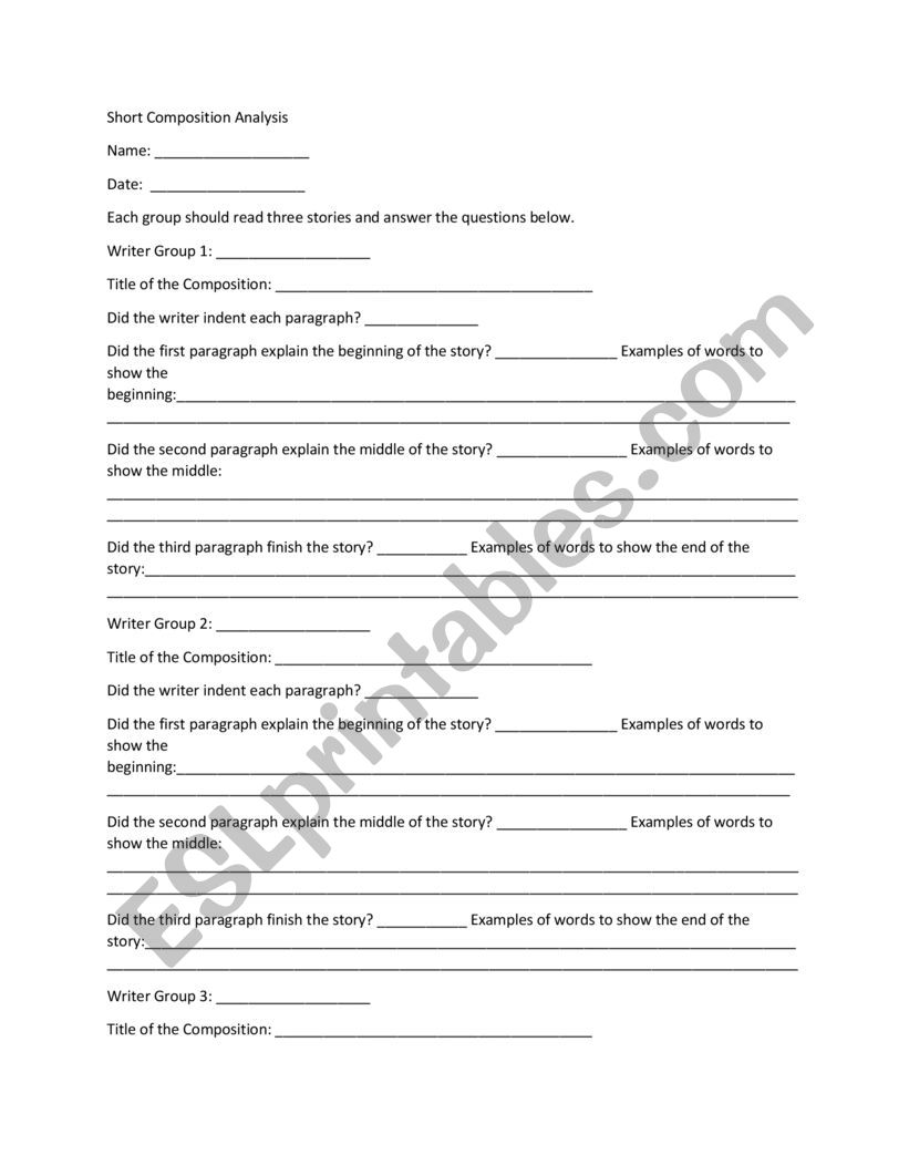 Short Composition Analysis worksheet