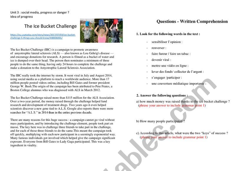 The Ice Bucket Challenge worksheet
