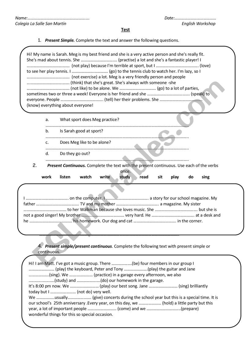 Tenses worksheet