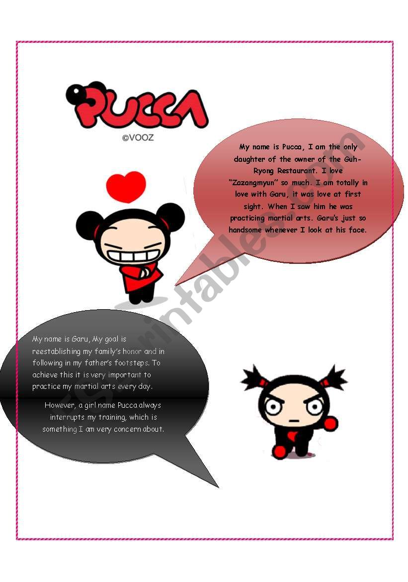 Reading about Pucca & Garu worksheet