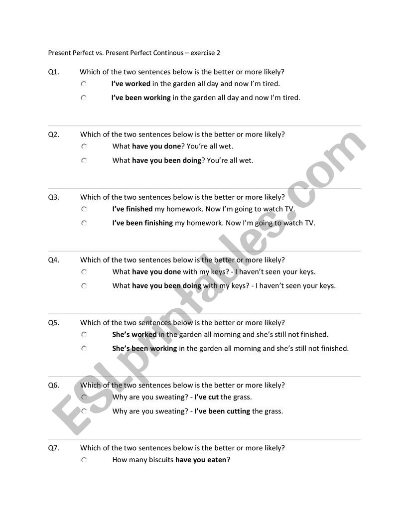 Present Perfect vs. Present Perfect Continuous