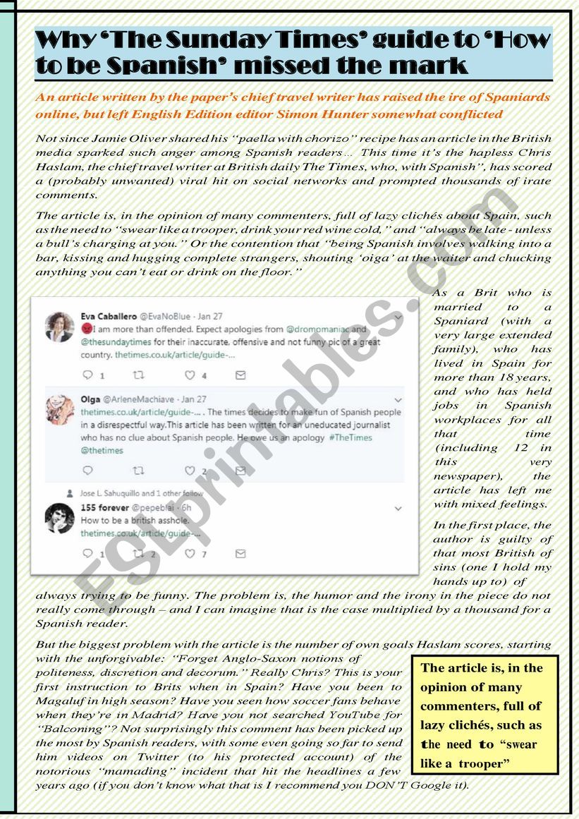 Â´THE SUNDAY TIMESÂ´ MISSED THE MARK (READING + EXERCISES)