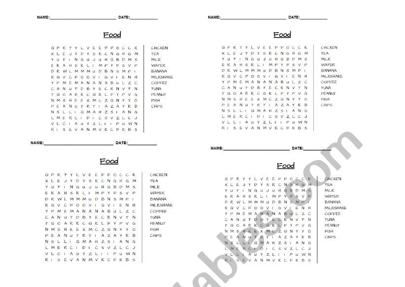 puzzle food worksheet