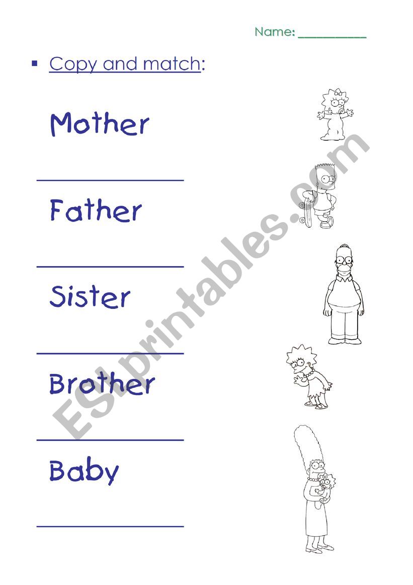 FAMILY MATCH worksheet