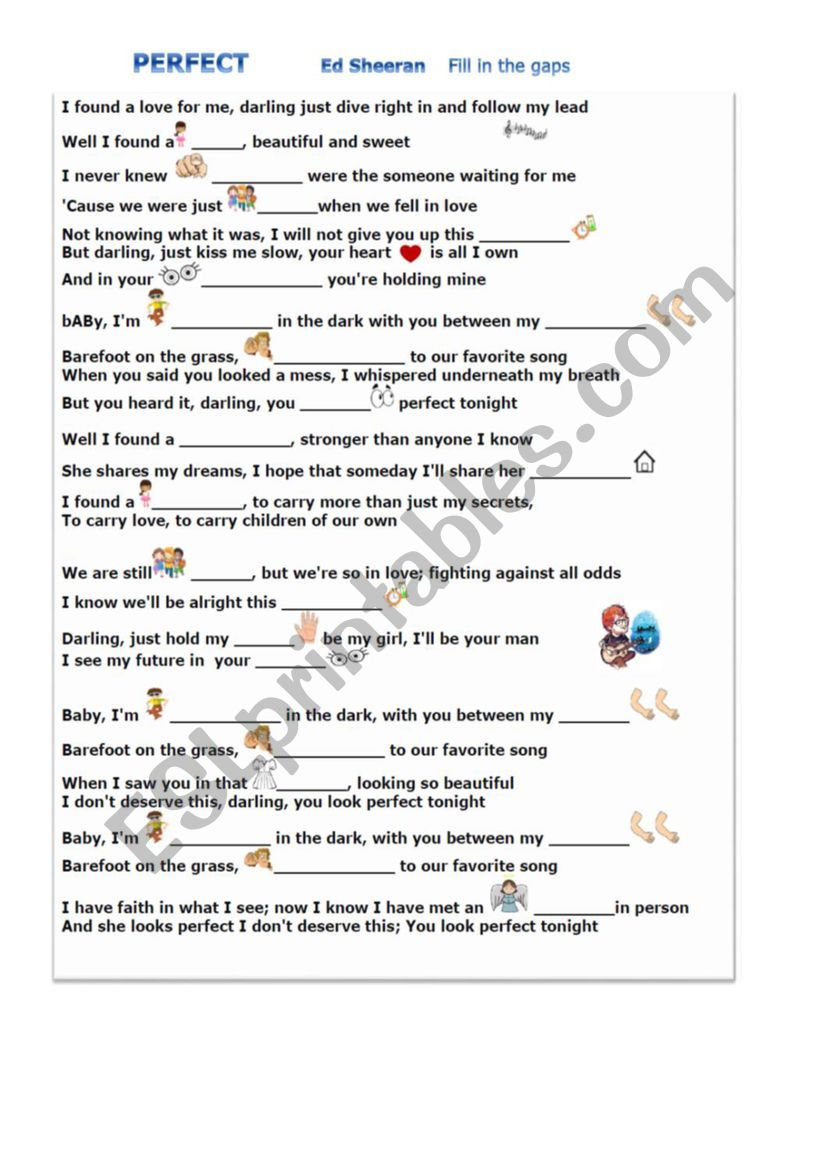 Song Perfect by Ed Sheeran worksheet