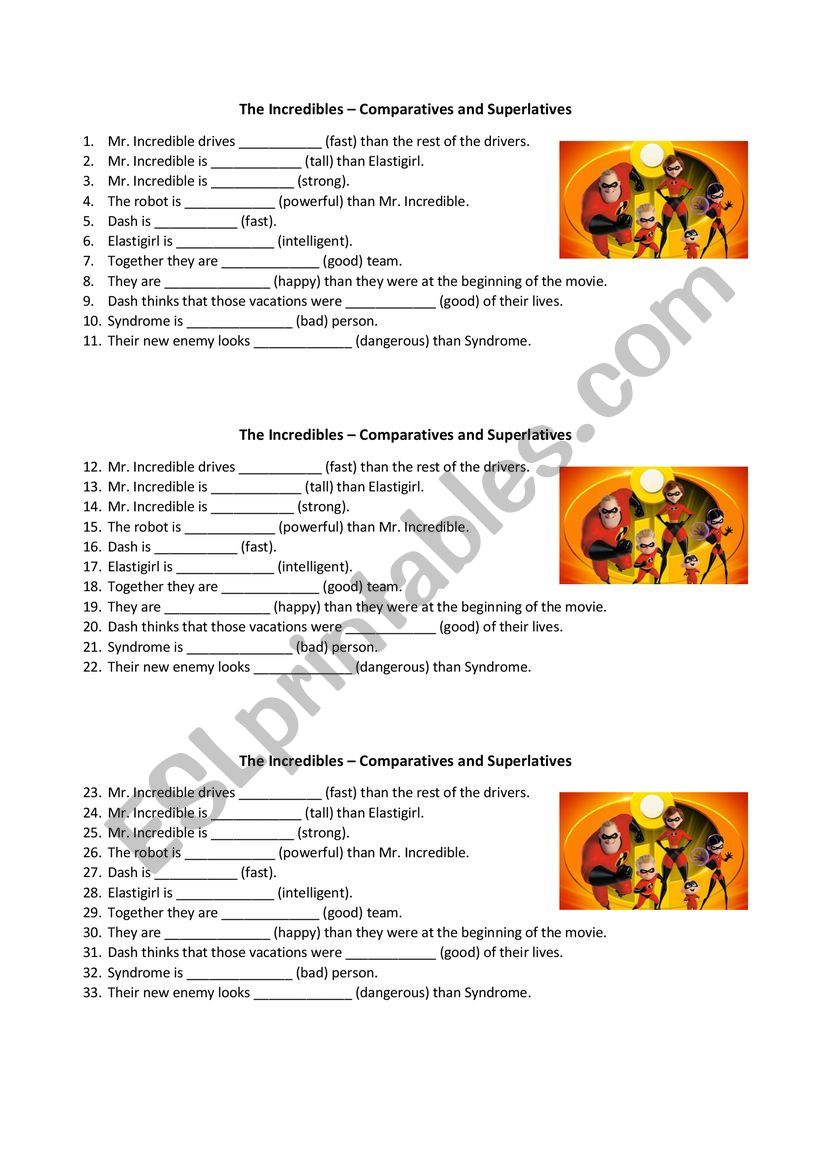 The Incredibles worksheet