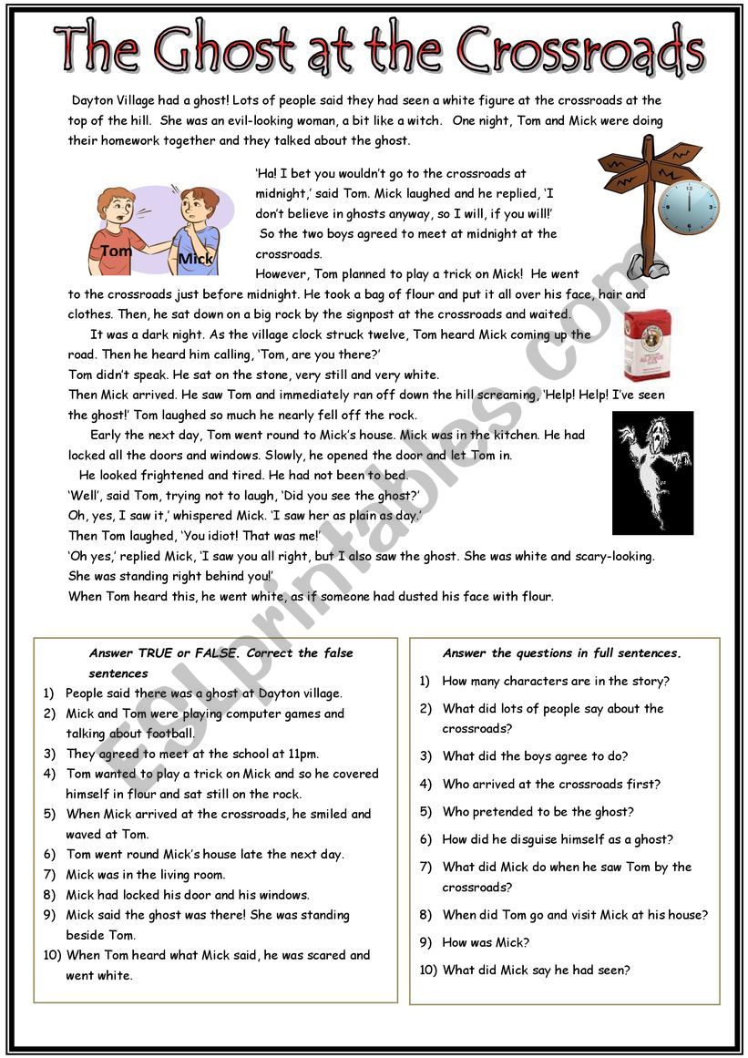 The Ghost at the Crossroads worksheet