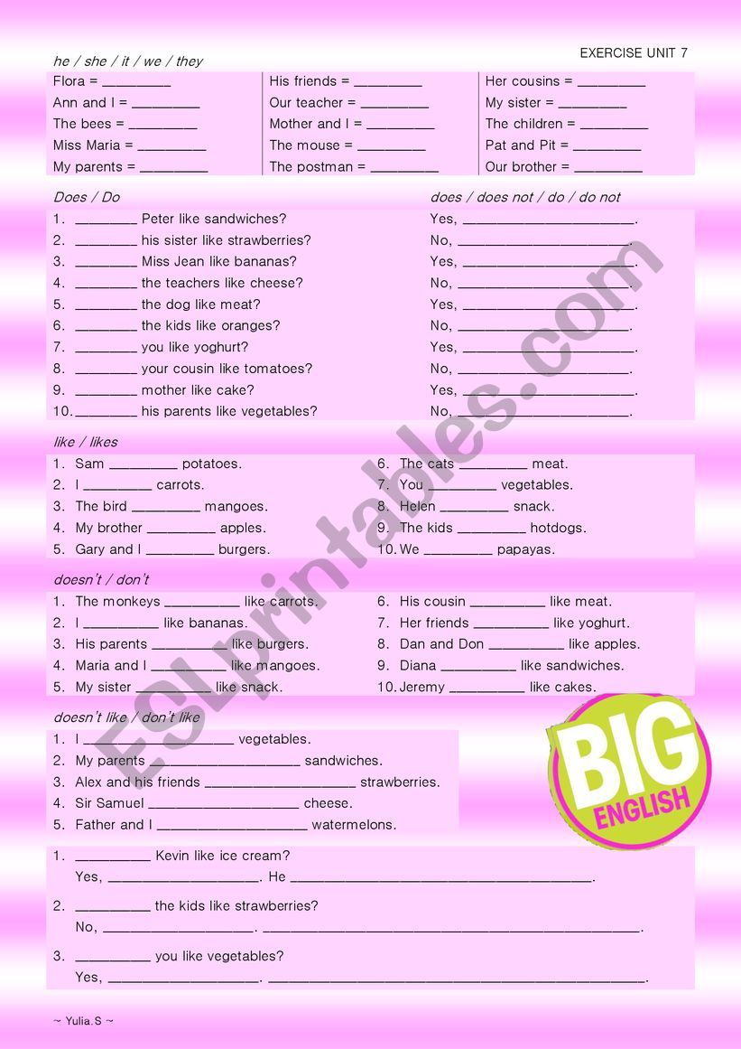 Big English 2 - unit 7 worksheet