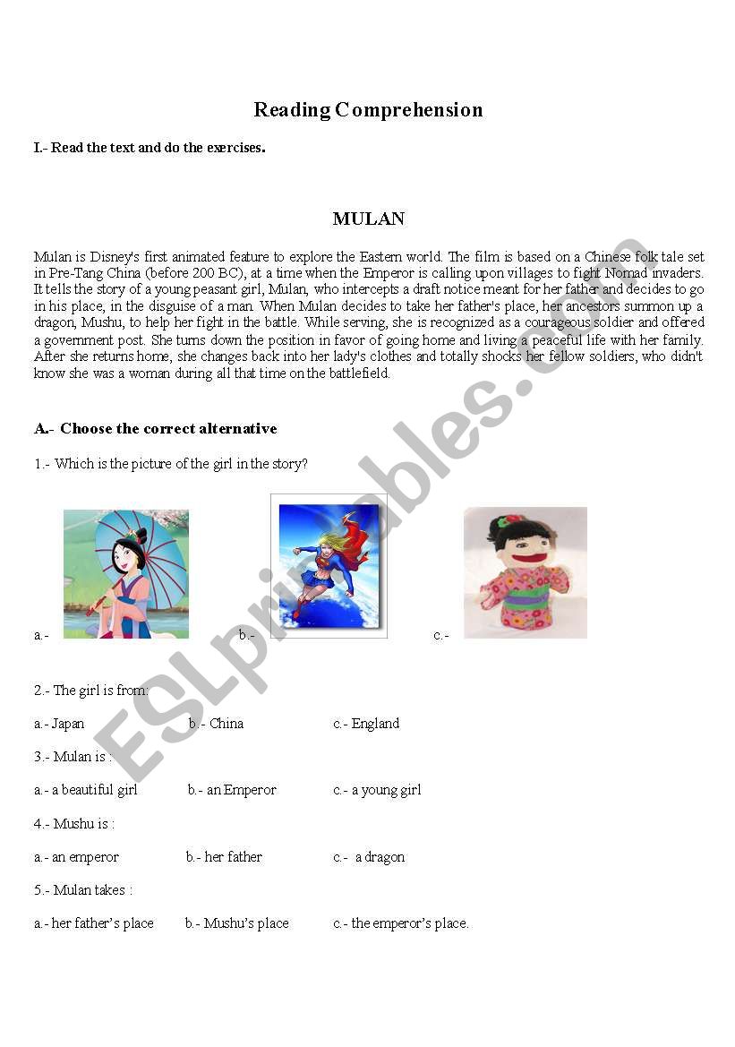 Mulan worksheet