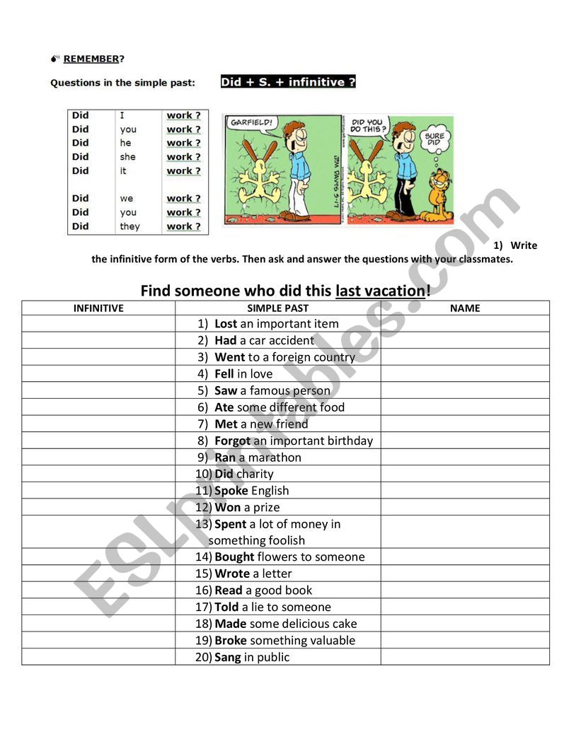 Simple Past speaking worksheet