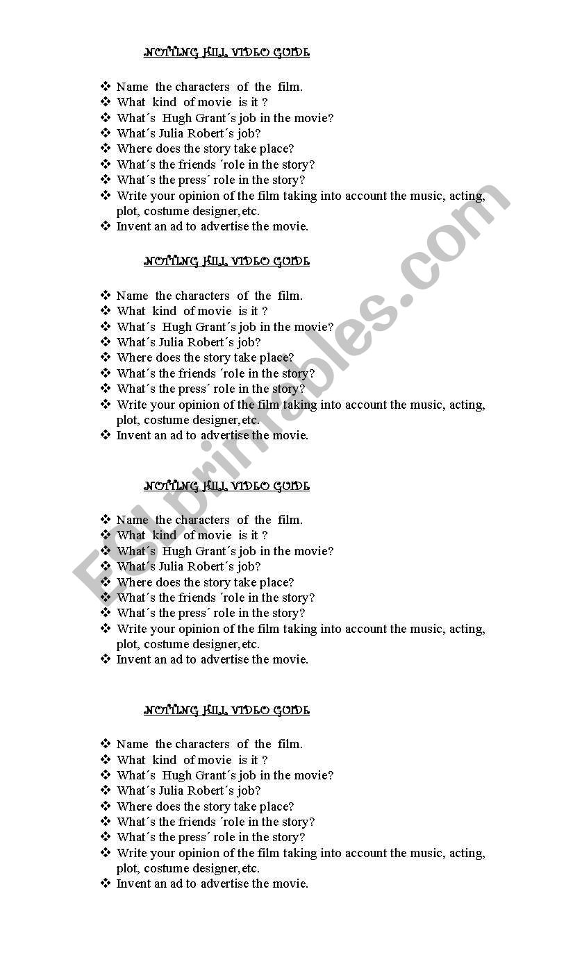 notting hill video guide worksheet