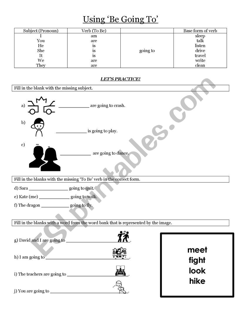 Using Be Going To worksheet
