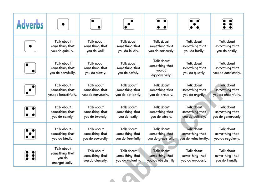 Adverbs - board game worksheet