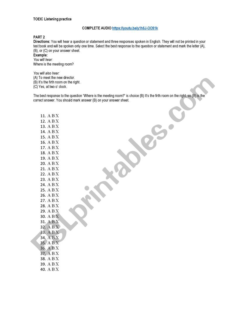 listening for toeic worksheet