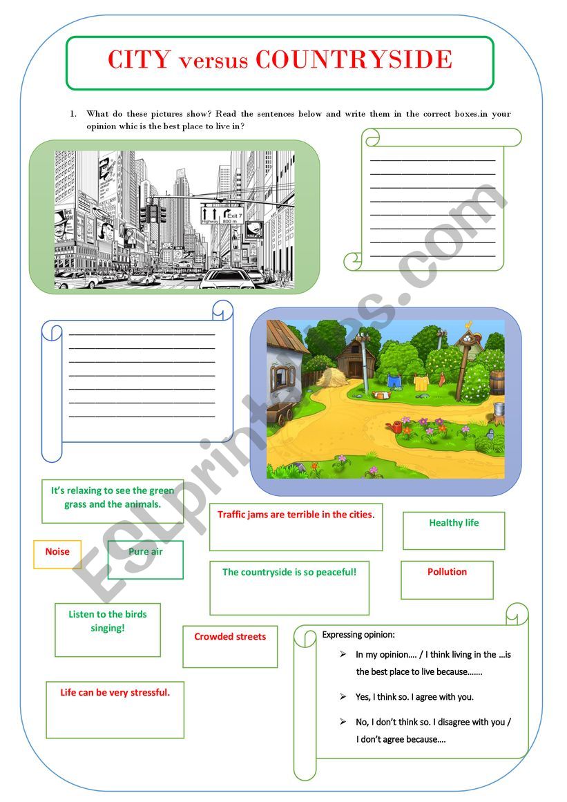 CITY versus COUNTRYSIDE worksheet