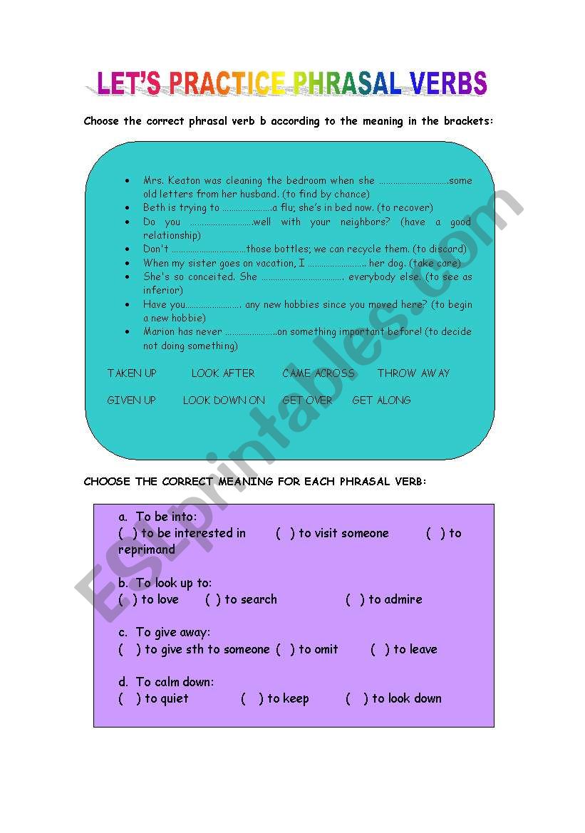 PHRASAL VERBS PRACTICE worksheet