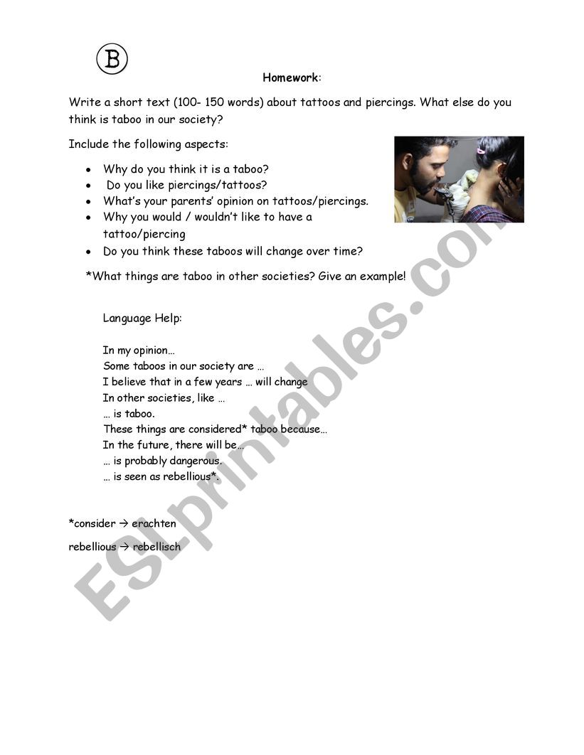 Textwriting Tattoos/Piercings worksheet