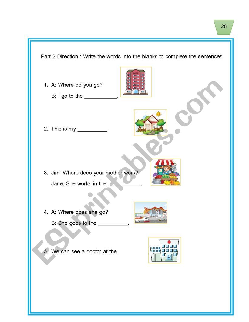 places worksheet