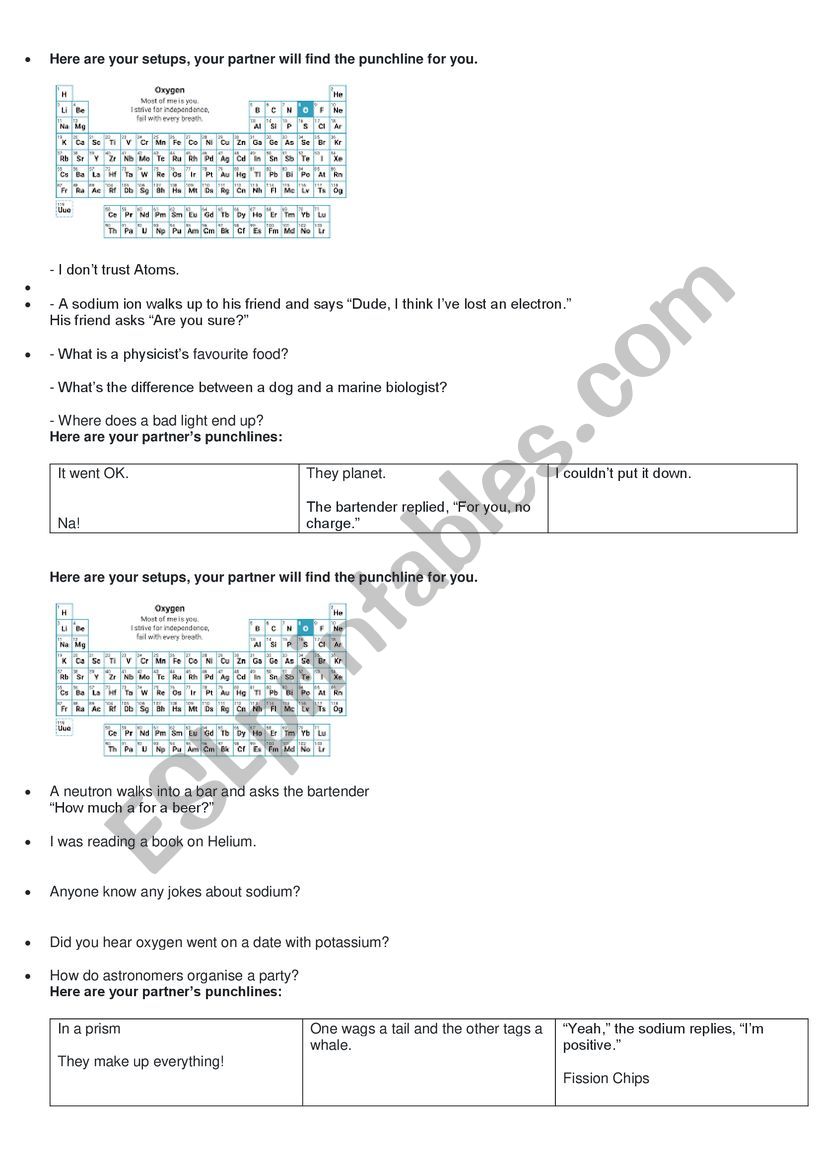 science jokes worksheet