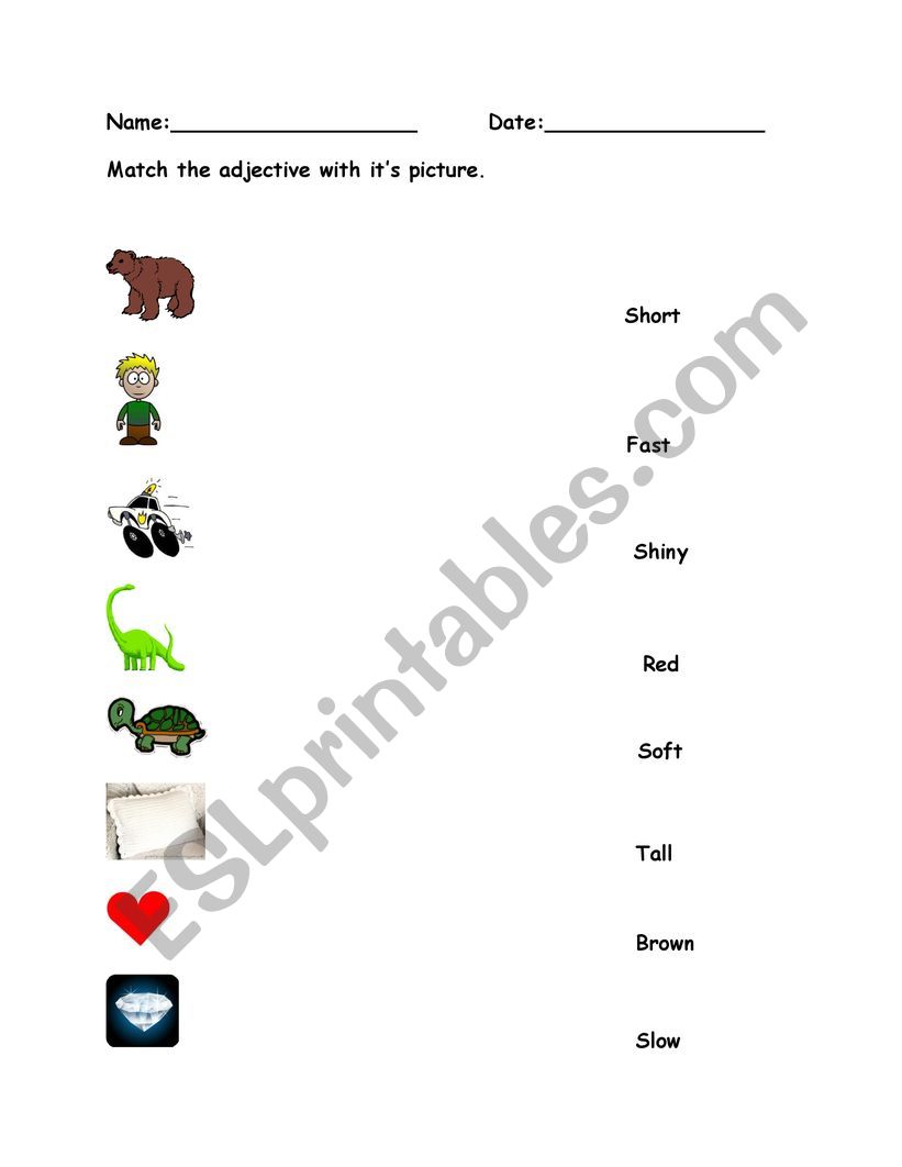 Match the adjective worksheet