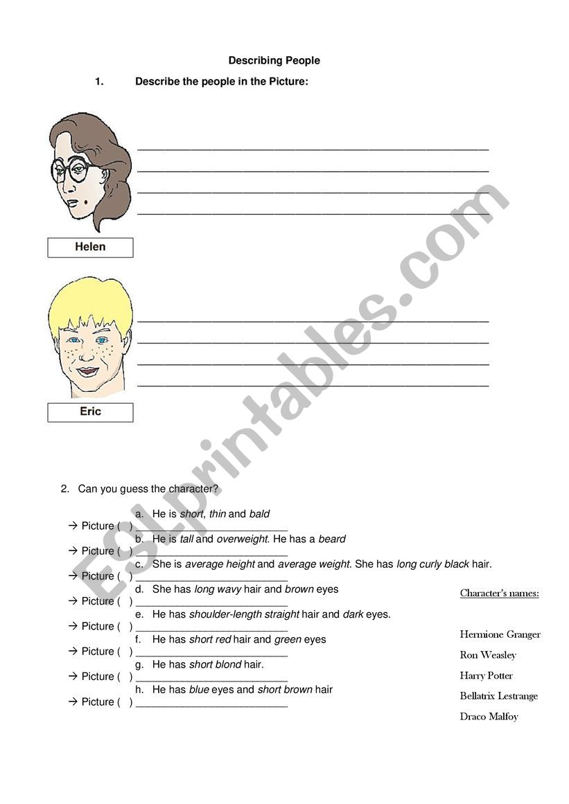 Describing People worksheet
