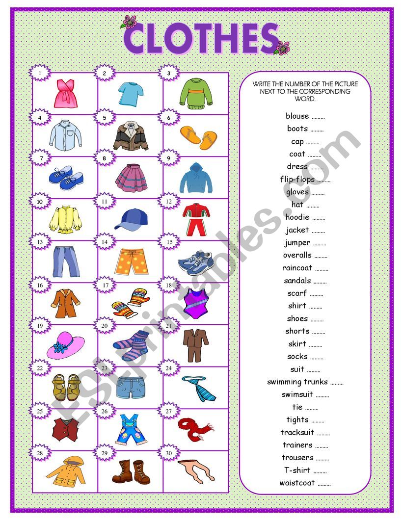 CLOTHES worksheet