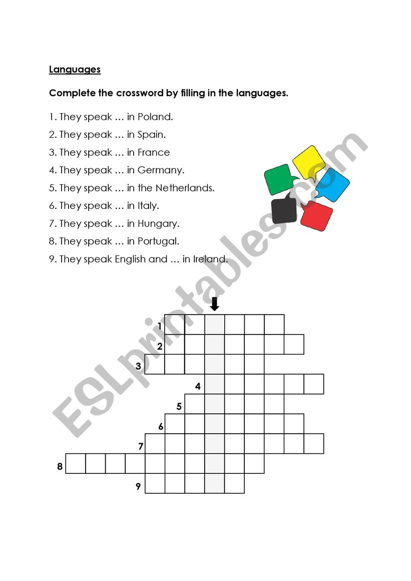 Languages crosswords worksheet