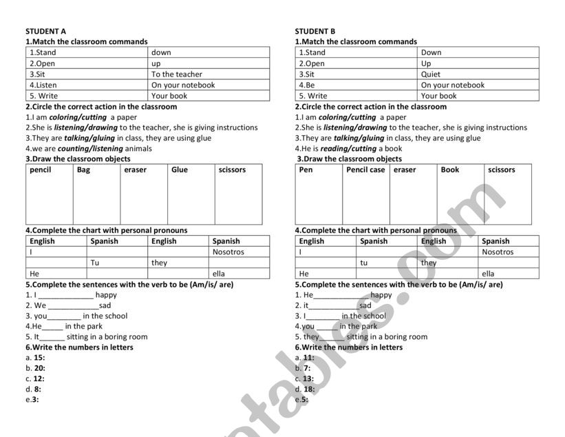 test To be/classroom objects/classroom commands/actions in class/numbers