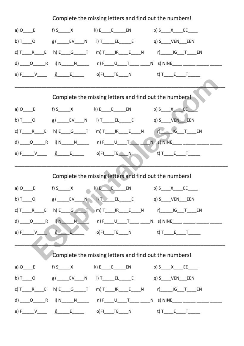 Complete the missing letters worksheet