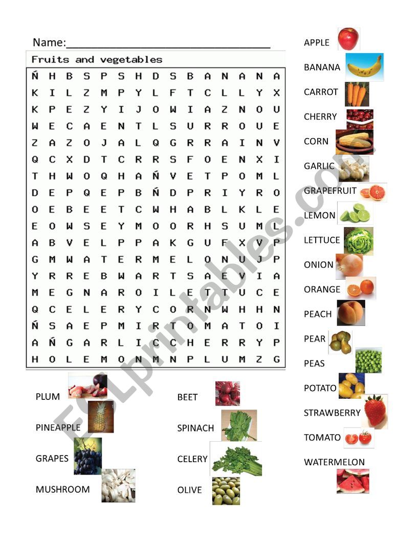 FRUITS AND VEGETABLES worksheet