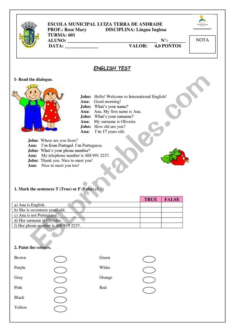 Test- Verb to be worksheet