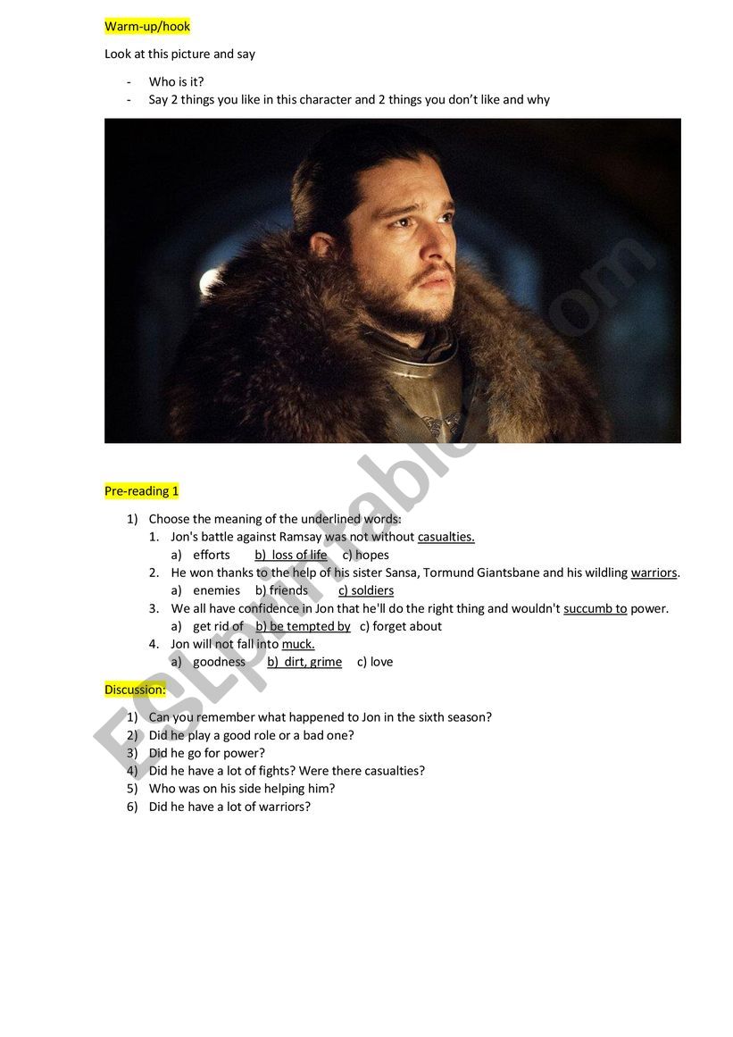 Game of Thrones, reading lesson