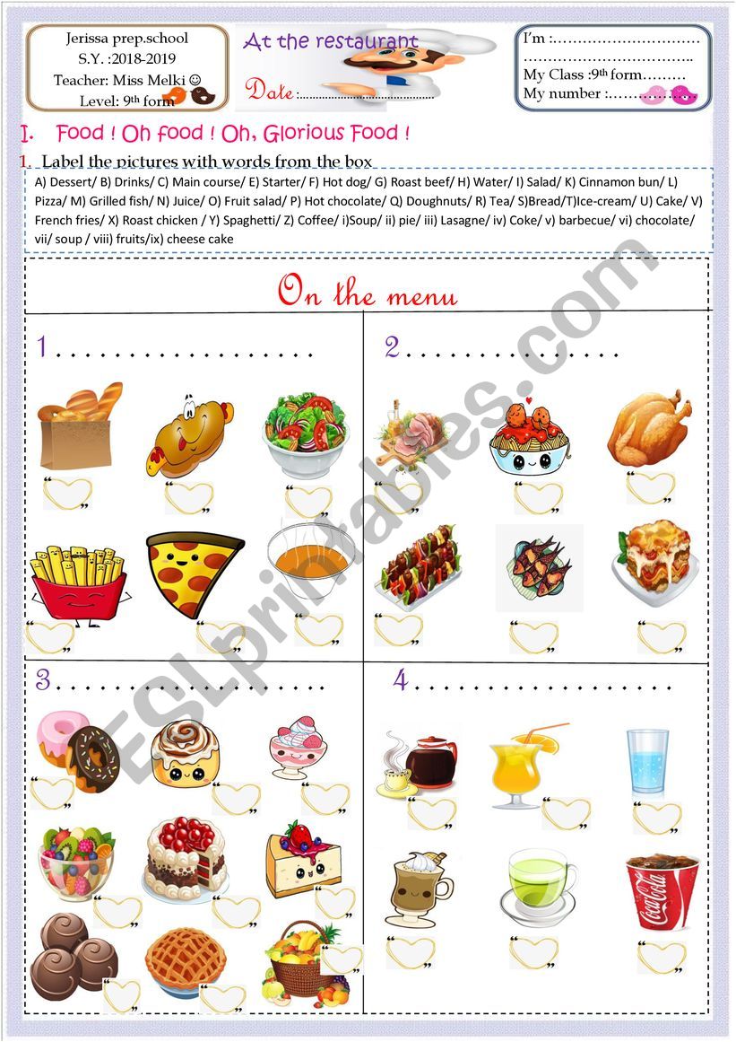 Printable Restaurant Activity Sheets