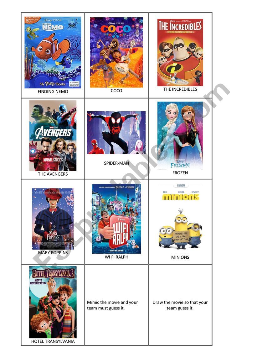 Movie game worksheet