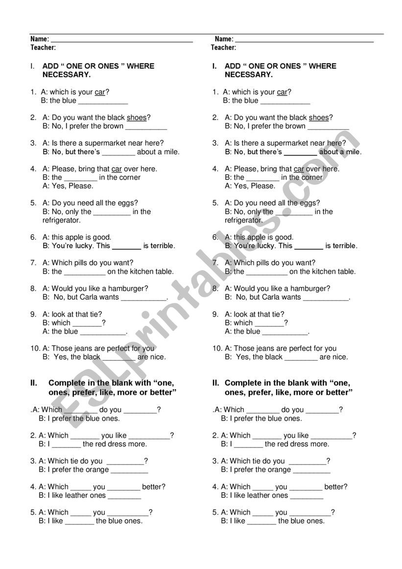 ONE - ONES  worksheet