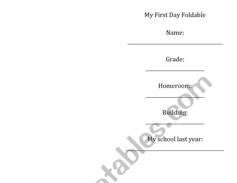 My First Day Foldable worksheet