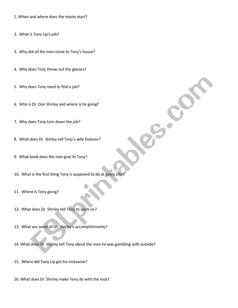 40 Question Green Book Movie Guide