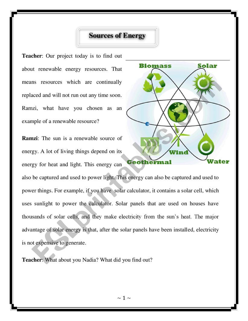 renewable energy sources - ESL worksheet by aseell For Renewable And Nonrenewable Resources Worksheet