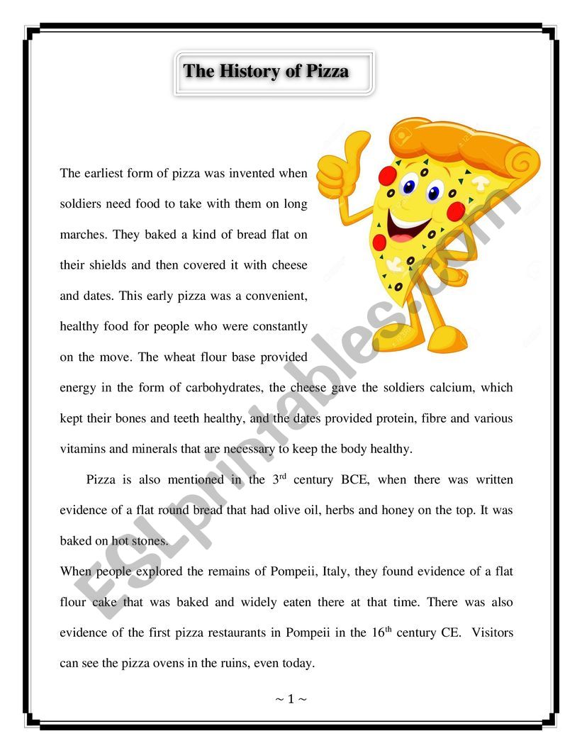 History of Pizza worksheet