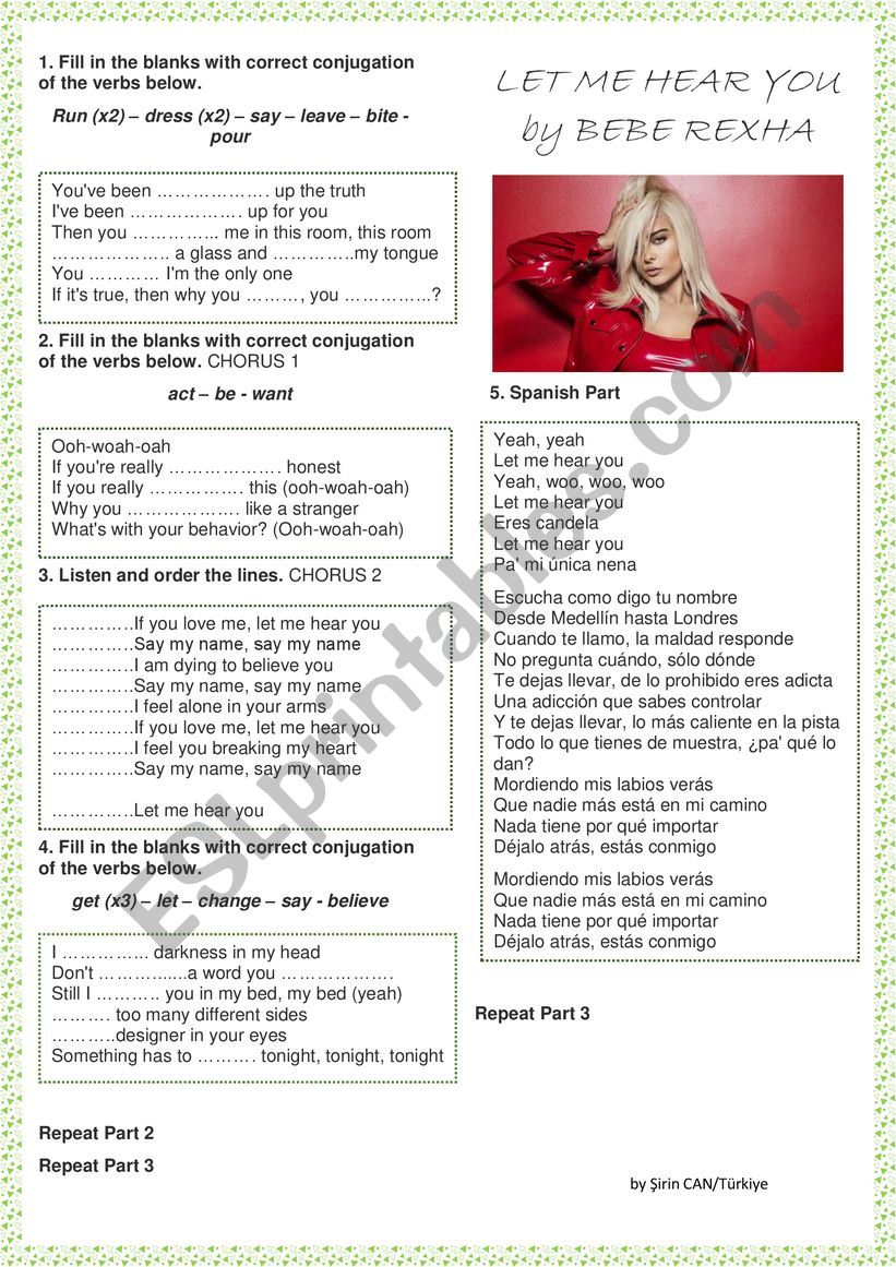 Let Me Hear You by Bebe Rexha worksheet