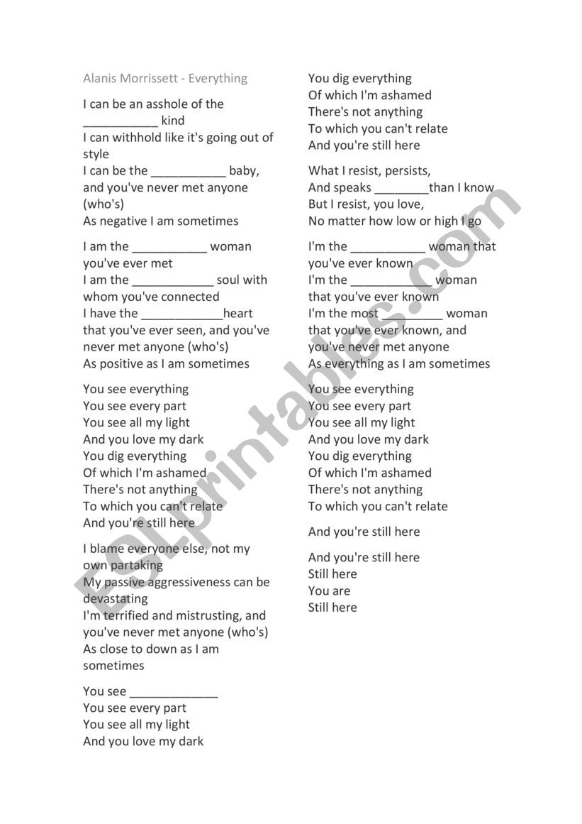 song worksheet